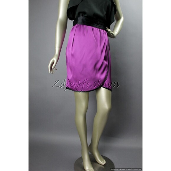 $850 NWT MARC JACOBS Satin Purple Black Wrap Pleated Silk Skirt 12